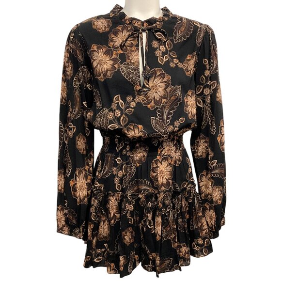 MISA Los Angeles Black / Tan Colombe d'or Flora Lorena Mini Dress - Picture 1 of 4